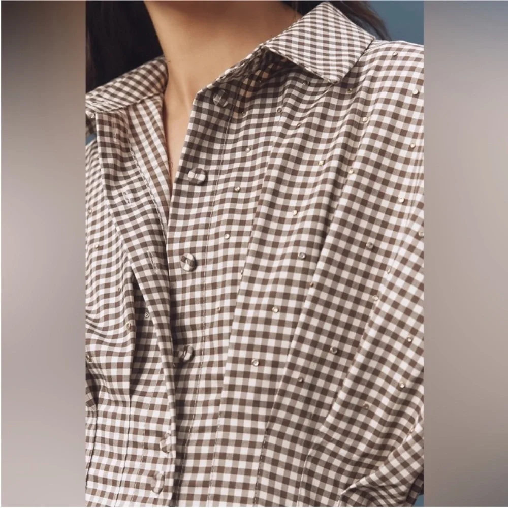 Anthropologie The Tobie Studded Shirt Dress by Exquise - Picture 4 of 12